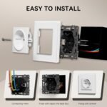 BSEED Enchufe de pared con cristal, enchufes empotrables estándar, instalación con gancho, seguridad infantil, serie E, 1 enchufe, 86 mm, color blanco