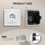 BSEED Enchufe de pared con cristal, enchufes empotrables estándar, instalación con gancho, seguridad infantil, serie E, 1 enchufe, 86 mm, color blanco