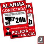 Póster de Videovigilancia – Placa de Alarma Conectada – Pósteres Área de Videovigilancia – Aviso a la Policía 20 x 15 cm Rojo Interior/Exterior (2 Piezas Póster de Videovigilancia)