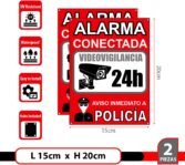 Póster de Videovigilancia – Placa de Alarma Conectada – Pósteres Área de Videovigilancia – Aviso a la Policía 20 x 15 cm Rojo Interior/Exterior (2 Piezas Póster de Videovigilancia)
