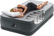 Colchón inflable elevado Intex 64412 Comfort-Plush con tecnología Fiber-Tech, línea Deluxe Dura-Beam