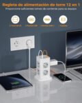 TESSAN 8 Tomas con 3 USB A y 1 USB C, Regleta Vertical Torre con Interruptor, Toma de Extensión 2 Metros, Torre Múltiple 3600W para Mesa, Oficina, Hogar