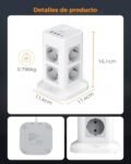 TESSAN 8 Tomas con 3 USB A y 1 USB C, Regleta Vertical Torre con Interruptor, Toma de Extensión 2 Metros, Torre Múltiple 3600W para Mesa, Oficina, Hogar