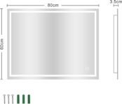 Dripex Espejo de Baño con Luz LED, 60 x 80 cm, Antivaho, Interruptor Táctil, Regulable, 3 Colores de Luz, IP54, Instalación Horizontal/Vertical