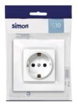 SIMON – Base de empotrar Schuko, Serie Simon 10, 250V, 16 A, Enchufe de pared plano y fino, Fácil de instalar, Incluye marco, tapa y mecanismo, Base hembra blanca