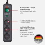 Brennenstuhl Eco-Line regleta con 3 salidas y protección contra sobretensiones (cable de 1,5 m, interruptor iluminado, protección contra sobretensiones hasta 13.500 A) antracita