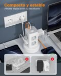 TESSAN Regleta Enchufes con USB C, Regleta Vertical 11 en 1 con Interruptor, Enchufe de Extensión de Torre con Cable de Extensión Retráctil 2M, 2500W para el Hogar, Cocina