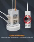 TESSAN Regleta Enchufes con USB C, Regleta Vertical 11 en 1 con Interruptor, Enchufe de Extensión de Torre con Cable de Extensión Retráctil 2M, 2500W para el Hogar, Cocina