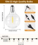 Rintea Guirnalda de Luces Exterior, 10M/33FT con 20+2 Bombillas G40, Luces LED Exterior IP44 Impermeable, Blanco Cálido 2700K Luces de Jardín para Jardín, Terraza, Navidad, Fiesta