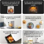 Xiaomi Smart Air Fryer 6.5L Freidora de aire 6.5L, 1800W, +100 recetas, Pantalla OLED, Temperatura ajustable 40°C-220°C, Cocción uniforme 360°, Blanca (Versión ES)