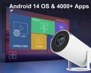 Proyector Portátil con Android 11, Mini Proyector 4K 1080P Full HD Soporte 200ANSI 8000L, Proyector de Video WiFi 5G BT 5.4, Proyector de Cine 180° Se Puede Girar para TV Stick