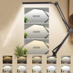 Lámpara de escritorio SKYLEO – Escritorio LED flexible potente con clip y base – Lámpara de escritorio LED con protección para los ojos – 3 modos de luz x 10 niveles de brillo – Negro