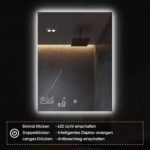 byecold Espejo de Baño LED Antivaho, 60 x 80 cm, Espejo de Pared con Interruptor Táctil, Estación Meteorológica WiFi y Fecha, Espejo Inteligente, Vertical