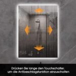 byecold Espejo de Baño LED Antivaho, 60 x 80 cm, Espejo de Pared con Interruptor Táctil, Estación Meteorológica WiFi y Fecha, Espejo Inteligente, Vertical