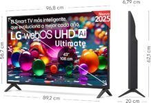 LG 43UA73006LA – TV 43″, UHD 4K, WebOS 25, Ultimate IA, HDR10 Pro, Super Upscaling, Dolby Digital Plus, Google Assistant, Negro