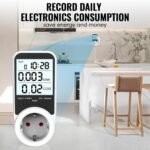 Medidor de consumo eléctrico 3680W/16A Medidor de consumo eléctrico con pantalla LCD 7 modos de monitoreo Protección contra sobrecarga para refrigerador Lavadora TV