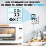 Medidor de consumo eléctrico 3680W/16A Medidor de consumo eléctrico con pantalla LCD 7 modos de monitoreo Protección contra sobrecarga para refrigerador Lavadora TV