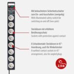 Brennenstuhl Regleta Súper Sólida con 8 Tomas y Protección contra Sobretensiones de hasta 13.500 A (con Cable de 2,5 m e Interruptor, Regleta de Policarbonato irrompible) Negro/Gris