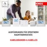 Termostato de ambiente digital compatible con Emos OpenTherm, programable, con cable, montaje en superficie, blanco, 5″ x 3.3″ x 1″