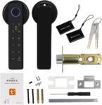 Fuytuly WiFi Tuya Cerradura de puerta inteligente con huella digital, cerradura electrónica digital biométrica 13,56 MHz RFID IC Tarjeta App Contraseña desbloqueada remotamente