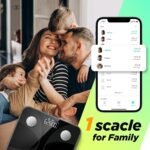 Báscula RunSTAR para peso corporal y porcentaje de grasa, báscula de baño inteligente digital precisa con pantalla grande, 13 datos de composición, aplicación de sincronización