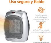 Amazon Basics Calefactor cerámico 1800 W con termostato regulable, plateado