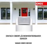 EMOS G1240 Detector de movimiento por infrarrojos IP44, 12 m, 180°, 3-2000 Lux, 10 s–15 min, 230 V, Montaje en superficie interior/exterior, Blanco