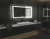 Espejo LED, 60 x 100 cm, Antivaho, Cristal de Acero, 3 Modos de Color, Luz Lateral y Trasera