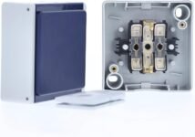 as – Schwabe 62460 – Enchufe Schuko con 2 Prensaestopas, IP 54, para Exterior, Gris