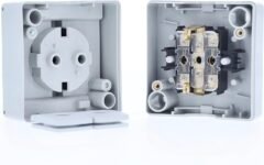 as – Schwabe 62460 – Enchufe Schuko con 2 Prensaestopas, IP 54, para Exterior, Gris