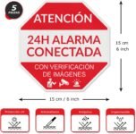 Pegatinas Alarma Conectada – Póster Videovigilancia – Placa Adhesiva de Zonas de Videovigilancia Material Vinilo 15 x 15 cm – 5ud