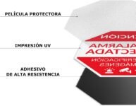 Pegatinas Alarma Conectada – Póster Videovigilancia – Placa Adhesiva de Zonas de Videovigilancia Material Vinilo 15 x 15 cm – 5ud