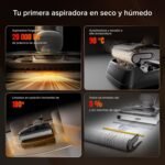 roborock F25 GT Aspirador en seco y húmedo, Aspirador trapeador inalámbrico 20.000 Pa, Autolimpieza a 90°C y secado, Limpieza de bordes, Diseño plano 180°, Compacto (12,5 cm), Ligero