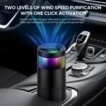 Purificador de aire para coche con filtro HEPA y carbón activado, ionizador de 500 W antiolor y humo con luz RGB para portavasos universal (6,5 cm) negro