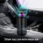 Purificador de aire para coche con filtro HEPA y carbón activado, ionizador de 500 W antiolor y humo con luz RGB para portavasos universal (6,5 cm) negro