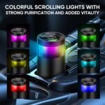 Purificador de aire para coche con filtro HEPA y carbón activado, ionizador de 500 W antiolor y humo con luz RGB para portavasos universal (6,5 cm) negro
