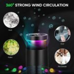 Purificador de aire para coche con filtro HEPA y carbón activado, ionizador de 500 W antiolor y humo con luz RGB para portavasos universal (6,5 cm) negro
