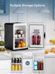 FOHERE Mini frigorífico pequeño 15 L/21 latas, AC + DC 12 V, modo silencioso, función frío/calor, frigorífico cosmético, negro