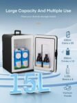 FOHERE Mini frigorífico pequeño 15 L/21 latas, AC + DC 12 V, modo silencioso, función frío/calor, frigorífico cosmético, negro