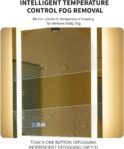 Espejo de Baño 60 x 80 cm Rectangular, Espejo de Baño con Luz LED, Botones Táctiles Inteligentes, Ajustable, 3 Temperaturas de Color, Vidrio Templado, Vertical/Horizontal.