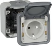Legrand 191504 Base de enchufe impermeable con tapa para superficie, gris