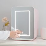 Flamingueo Nevera Pequeña 10L – Mini Nevera Espejo y Luz LED, Nevera 12V/220V, Función Frío y Calor, Nevera Cosmética, Nevera Cuidado de la Piel, Mini Nevera