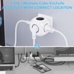 Enchufe de cubo 5 en 1, enchufe múltiple de 3680W, enchufes de ladrón 5AC, enchufes de regleta de enchufes para oficina, cocina y dormitorio