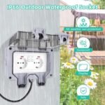 Toma Exterior Impermeable con Interruptor y Luz Indicadora, Toma IP66, Toma Resistente a Superficies para Cocina, Baño, Garaje, Piscina y Jardín