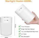 Humidificador, Humidificador Silencioso de 600 Ml para Bebés, Mini Humidificador Portátil con Luz Nocturna Ajustable, para Dormitorio, Viajes, Oficina, Plantas, Alimentado por USB