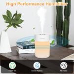 Humidificador, Humidificador Silencioso de 600 Ml para Bebés, Mini Humidificador Portátil con Luz Nocturna Ajustable, para Dormitorio, Viajes, Oficina, Plantas, Alimentado por USB