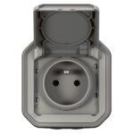LEGRAND – Toma estanca IP55 con toma de tierra Plexo, toma 2P+T 16A completa con persiana, para colocación en aparente, fabricada en Francia, gris