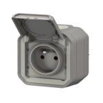 LEGRAND – Toma estanca IP55 con toma de tierra Plexo, toma 2P+T 16A completa con persiana, para colocación en aparente, fabricada en Francia, gris
