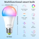 Oumida Bombilla LED Inteligente Wi-Fi, Multicolor, Regulable, Bombilla RGB, Casquillo E27, 9W, 806 Lúmenes para Google Home/Alexa, Pack 2