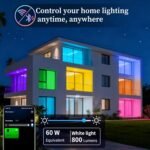 Oumida Bombilla LED Inteligente Wi-Fi, Multicolor, Regulable, Bombilla RGB, Casquillo E27, 9W, 806 Lúmenes para Google Home/Alexa, Pack 2